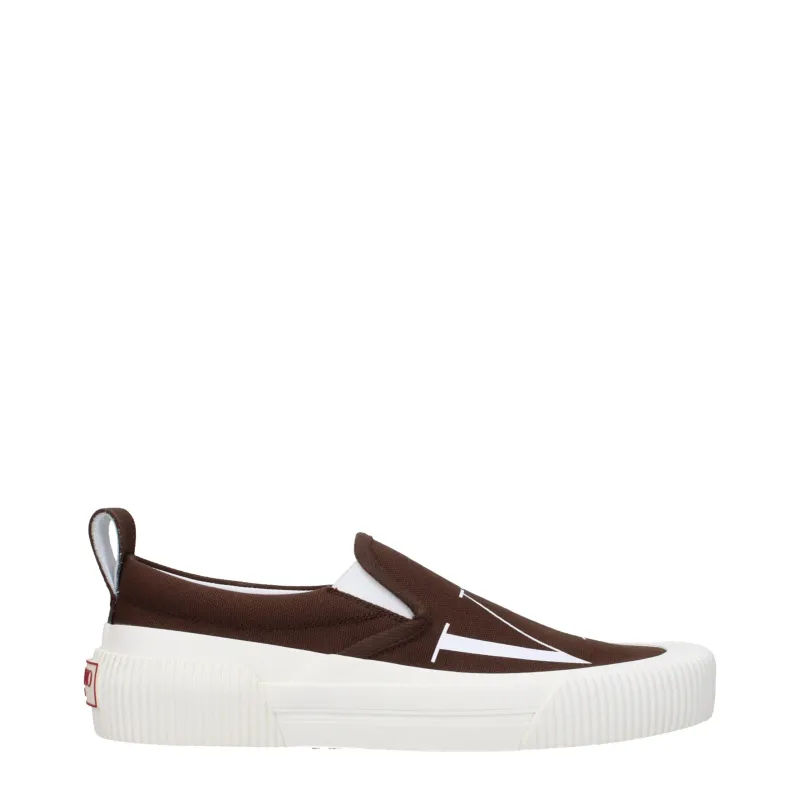 Valentino Garavani Brown Fabric Slip-On Loafers sold by Siebentaschen