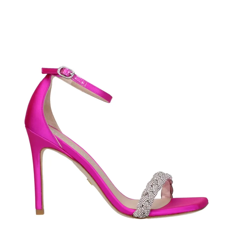 Stuart Weitzman Pink Satin Stiletto Heel Sandals sold by Siebentaschen