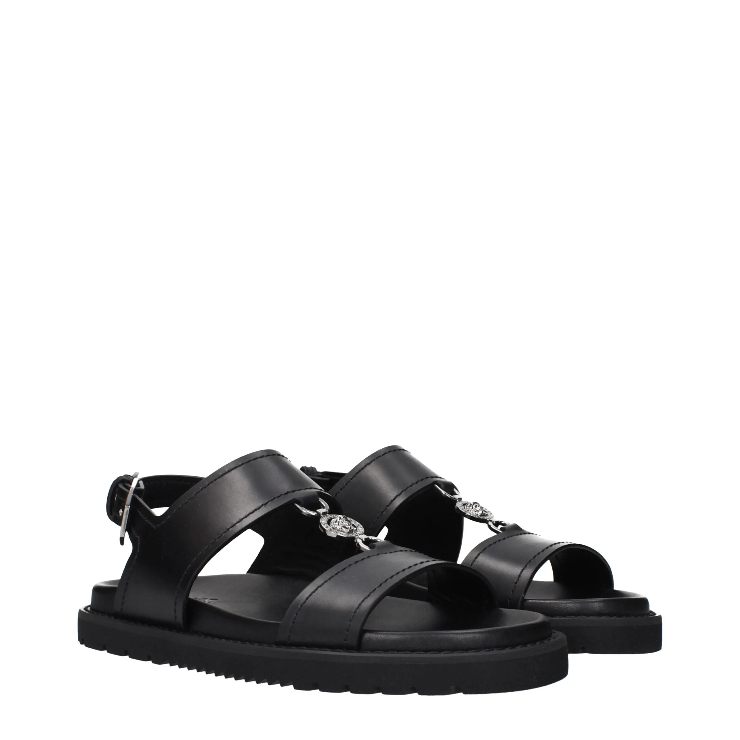 Versace Black Leather Flat Sandals sold by Siebentaschen product image thumbnail 2