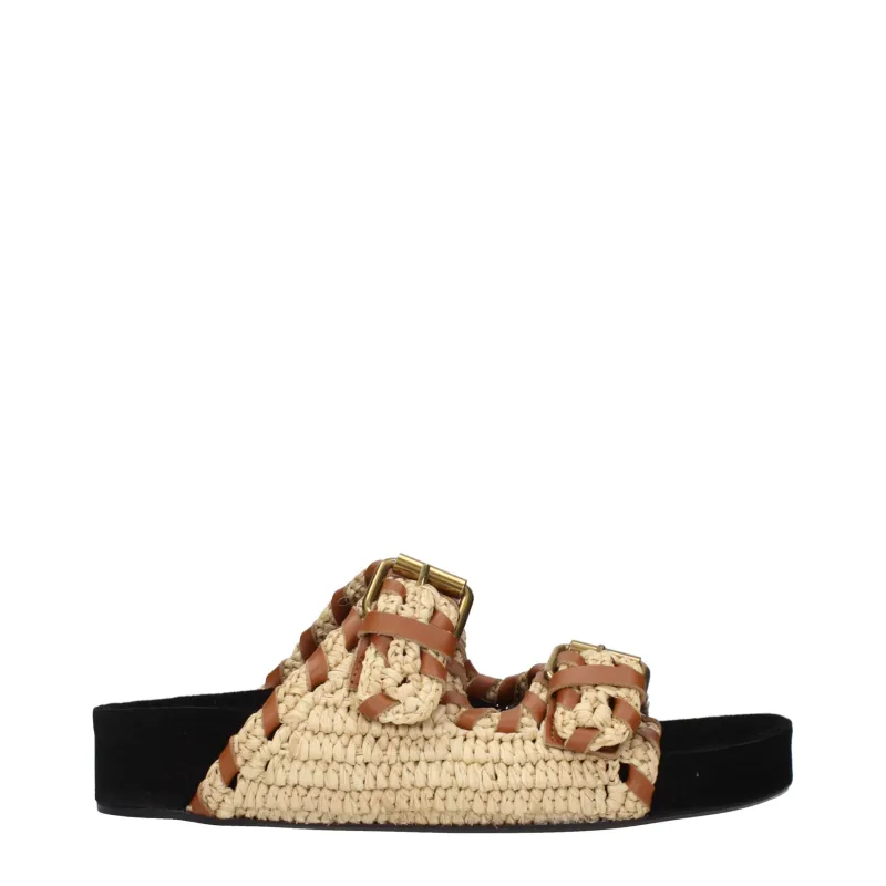 Isabel Marant Beige Raffia Slippers sold by Siebentaschen