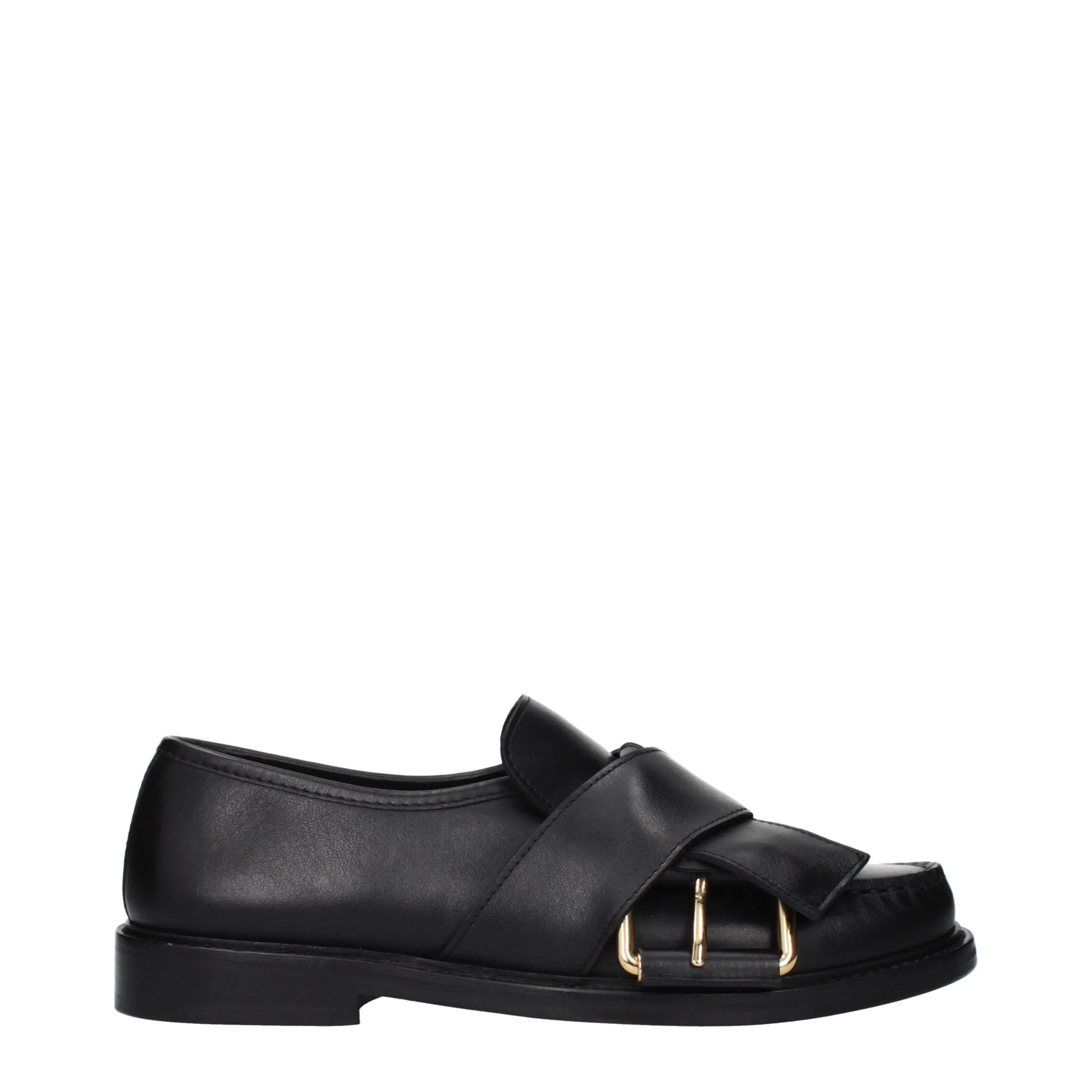Moschino Black Leather Slip-On Loafers sold by Siebentaschen