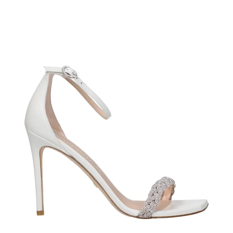 Stuart Weitzman White Leather Stiletto Heel Sandals sold by Siebentaschen