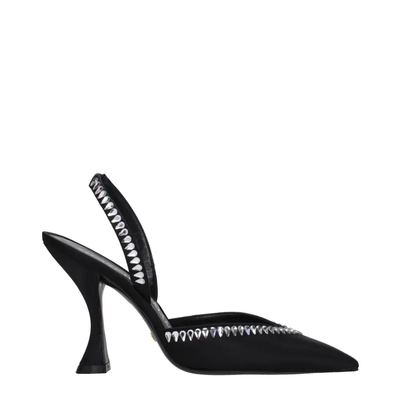 Stuart Weitzman Black Satin Stiletto Heel Sandals sold by Siebentaschen