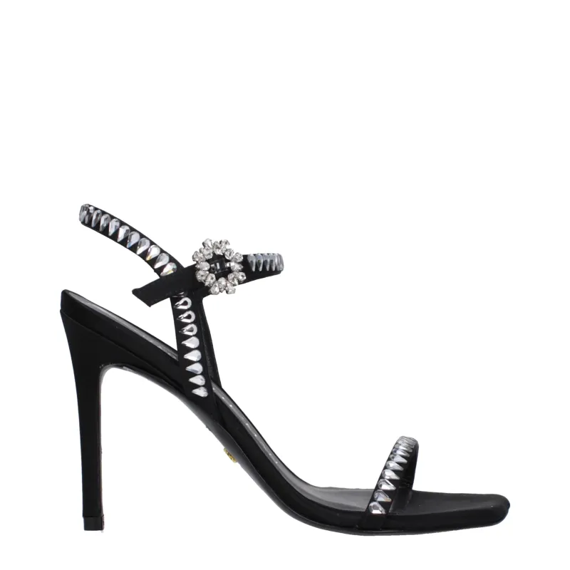 Stuart Weitzman Black Satin Stiletto Heel Sandals sold by Siebentaschen
