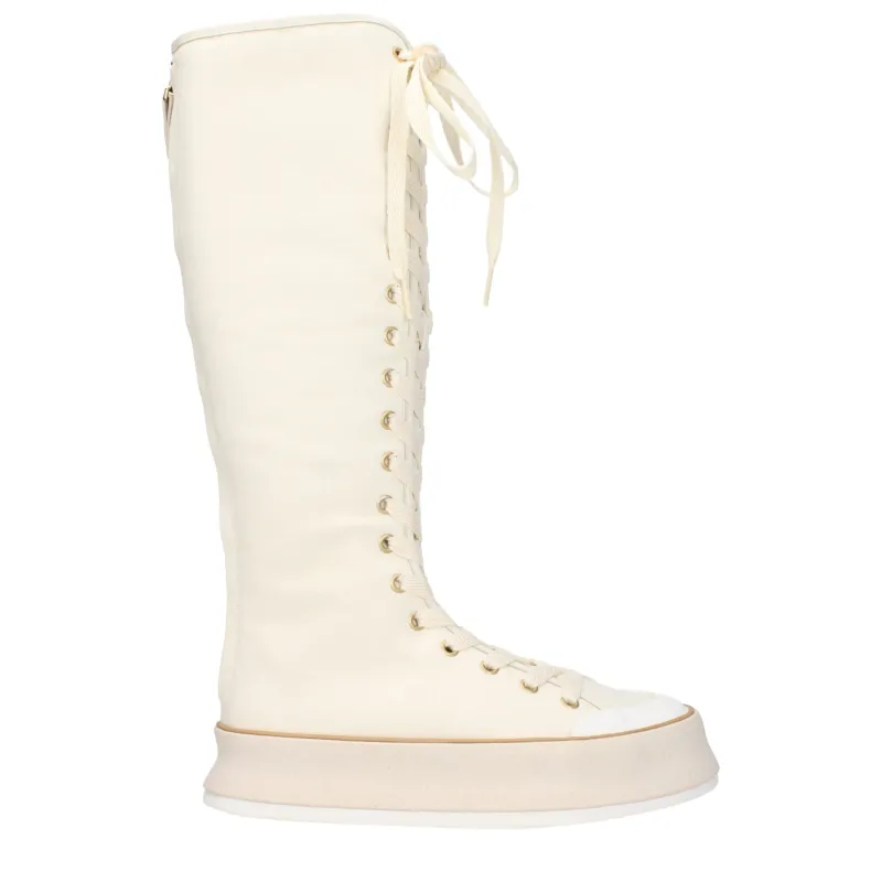 Max Mara Beige Fabric Lace-Up Boots sold by Siebentaschen