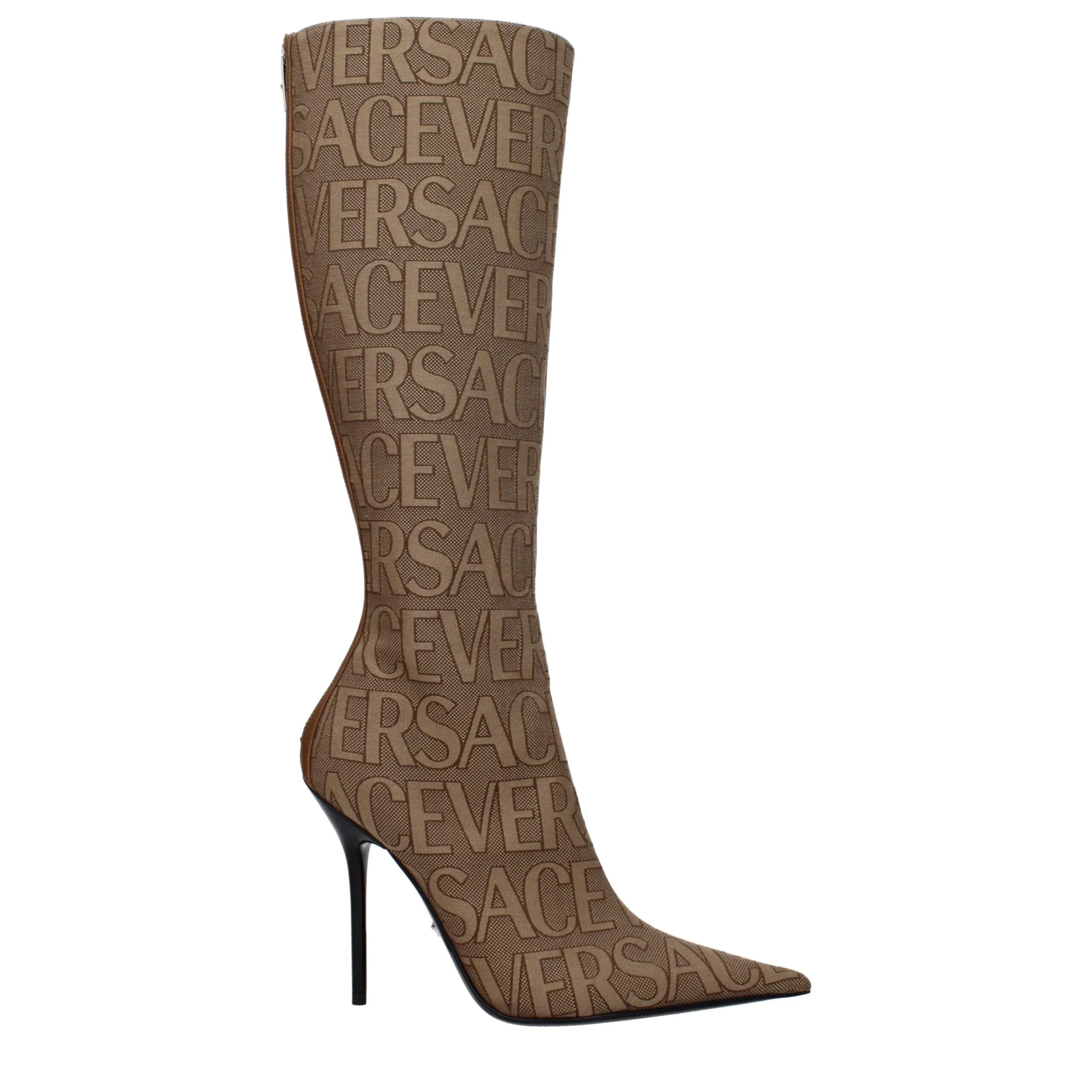 Versace Beige Fabric High Heel Boots sold by Siebentaschen