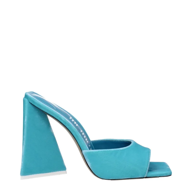 The Attico Light Blue Velvet Platform Sandals sold by Siebentaschen