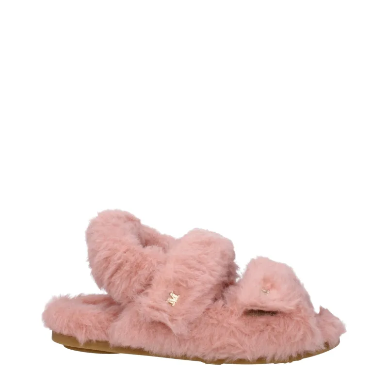 Max Mara Pink Fur Flat Sandals sold by Siebentaschen