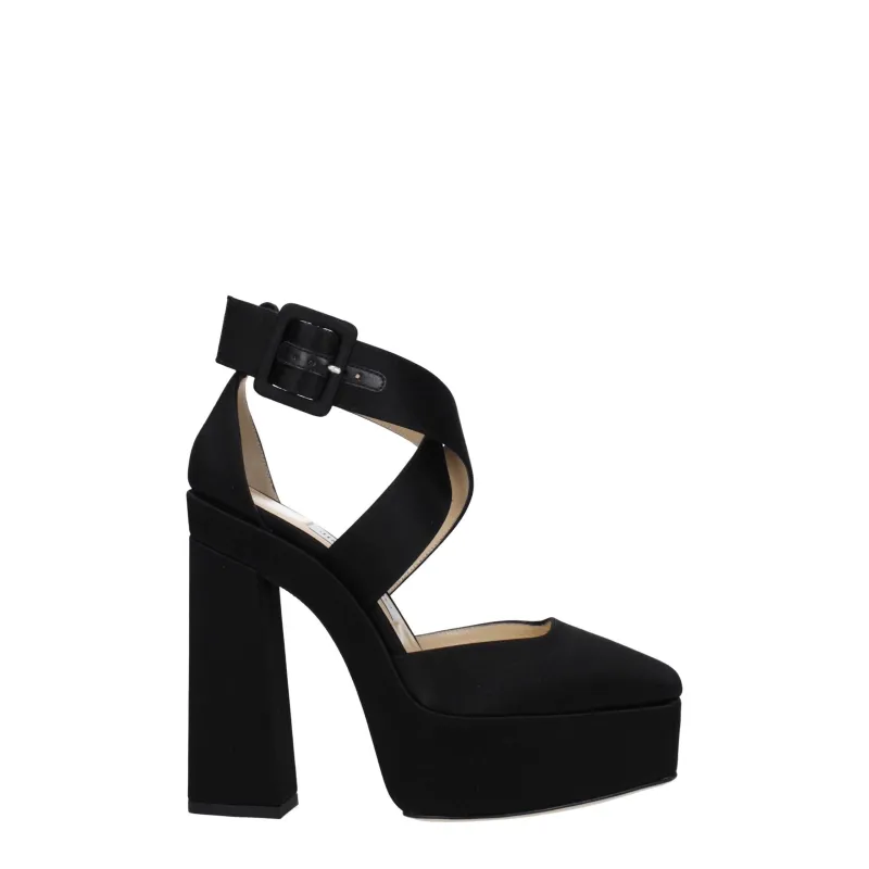 Jimmy Choo Black Satin Platform Sandals sold by Siebentaschen