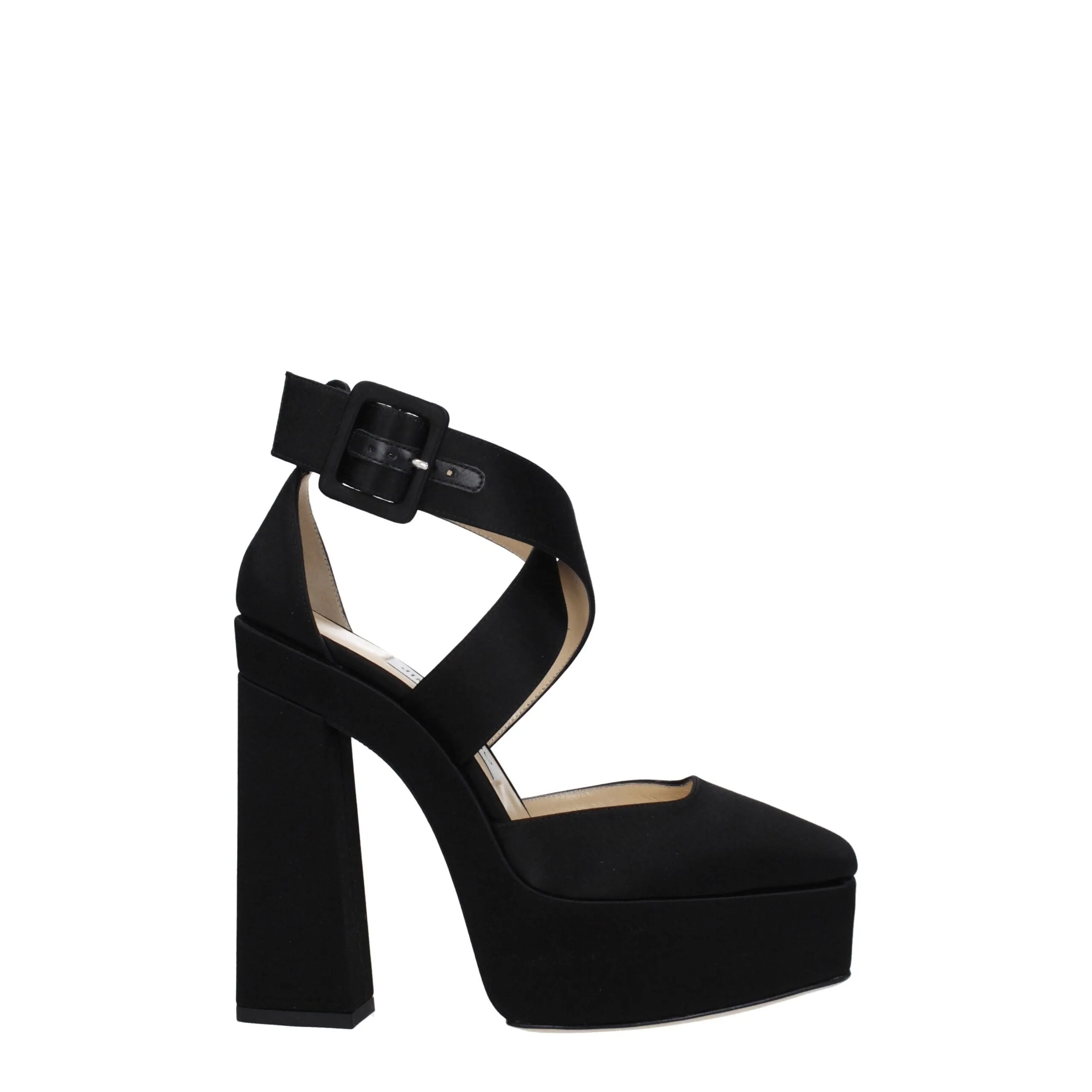Jimmy Choo Black Satin Platform Sandals sold by Siebentaschen