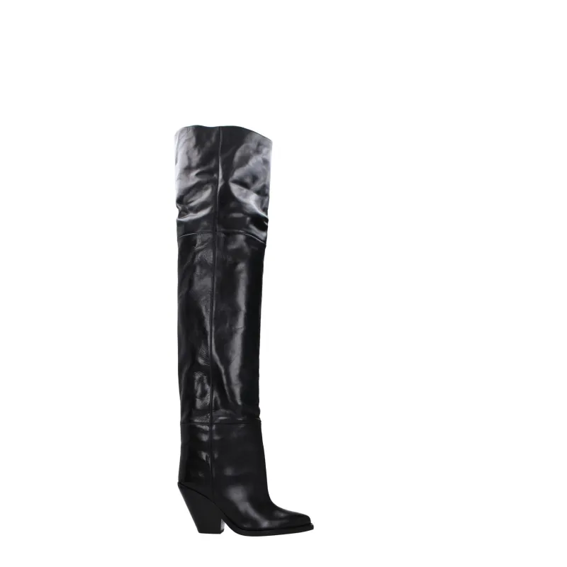Isabel Marant Black Leather Over The Knee sold by Siebentaschen