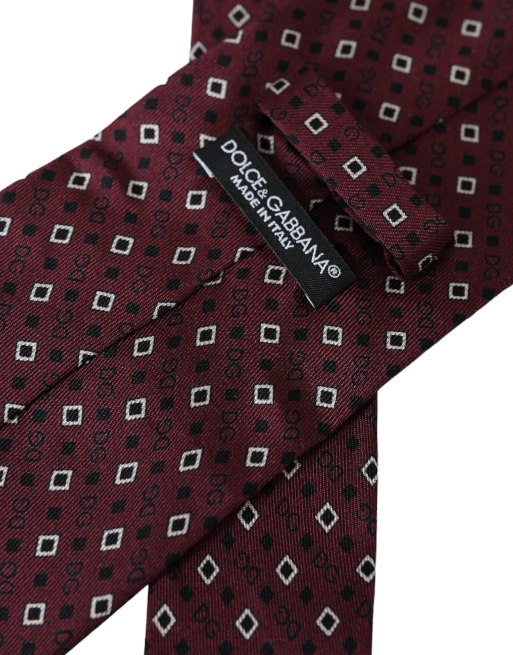 Dolce & Gabbana Maroon Silk Branded Logo Adjustable Men Tie sold by Siebentaschen product image thumbnail 5