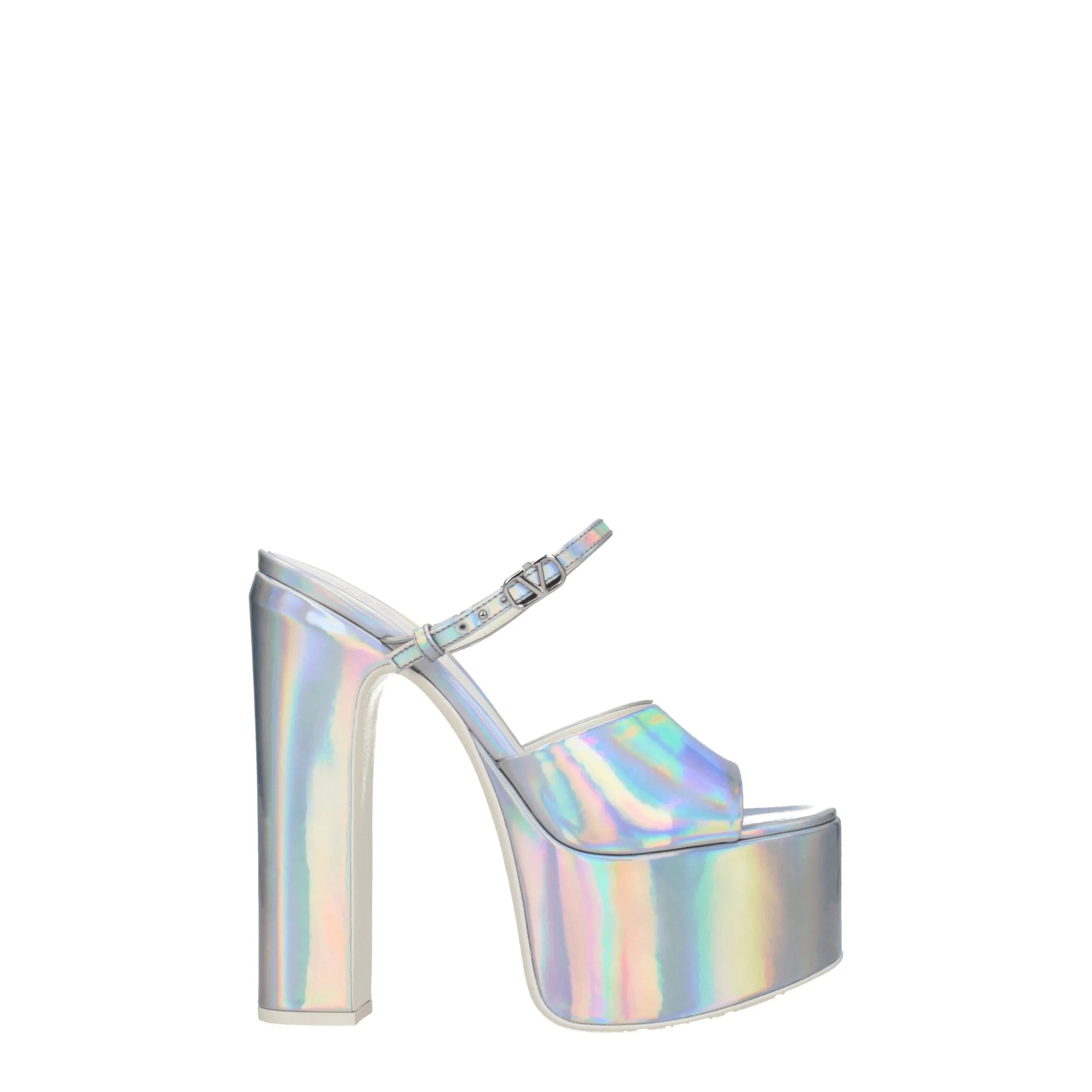 Valentino Garavani Gray Leather Platform Sandals sold by Siebentaschen