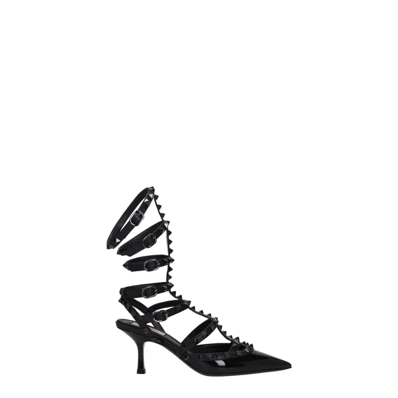 Valentino Garavani Black Leather Stiletto Heel Sandals sold by Siebentaschen