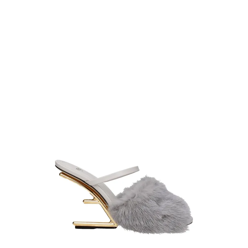 Fendi Gray Mink Slippers sold by Siebentaschen