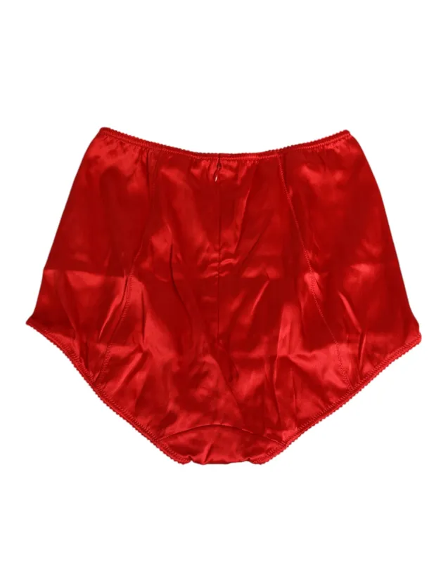 Dolce & Gabbana Red Silk Satin High-Waist Briefs Women Underwear sold by Siebentaschen