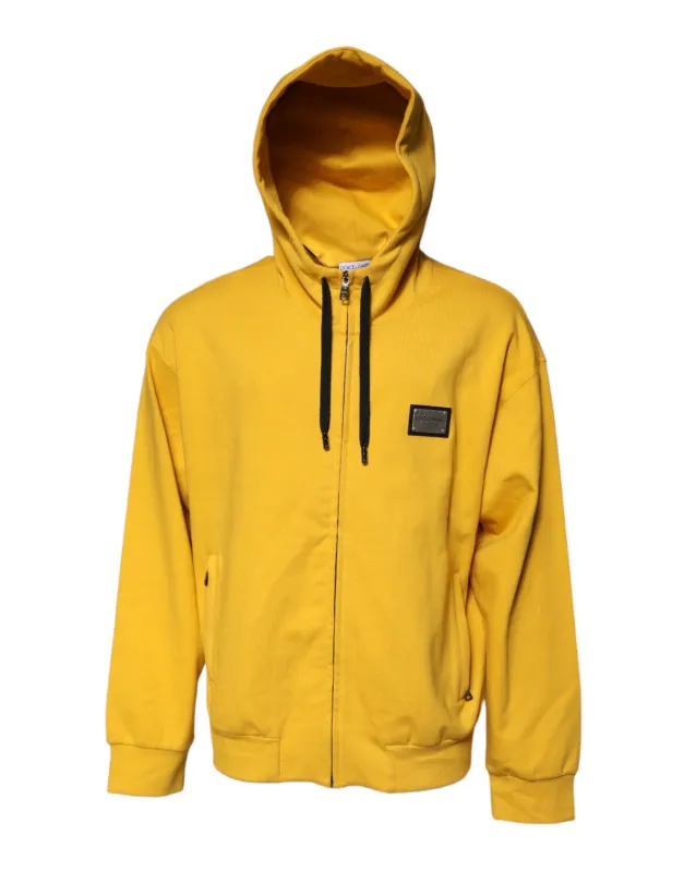 Dolce & Gabbana Yellow Logo Plaque Hooded Full Zip Sweater sold by Siebentaschen