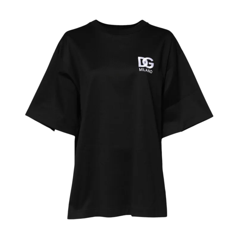 Dolce & Gabbana Black Cotton DG Logo Embroidery Top T-shirt sold by Siebentaschen