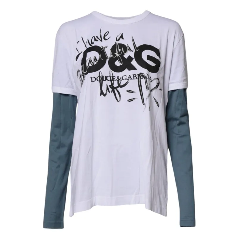 Dolce & Gabbana White Graphic Print Cotton Crew Neck T-shirt sold by Siebentaschen