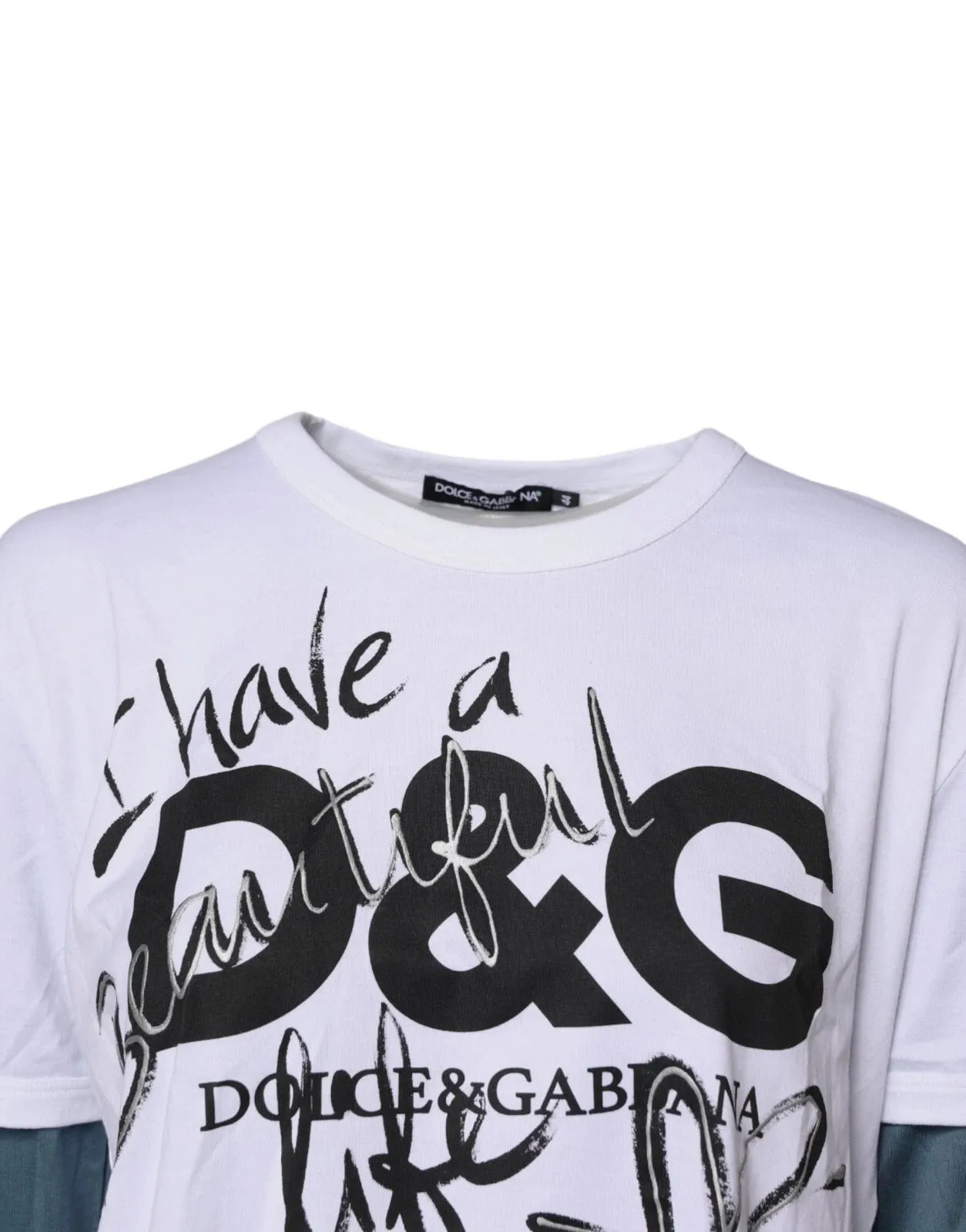Dolce & Gabbana White Graphic Print Cotton Crew Neck T-shirt sold by Siebentaschen product image thumbnail 5