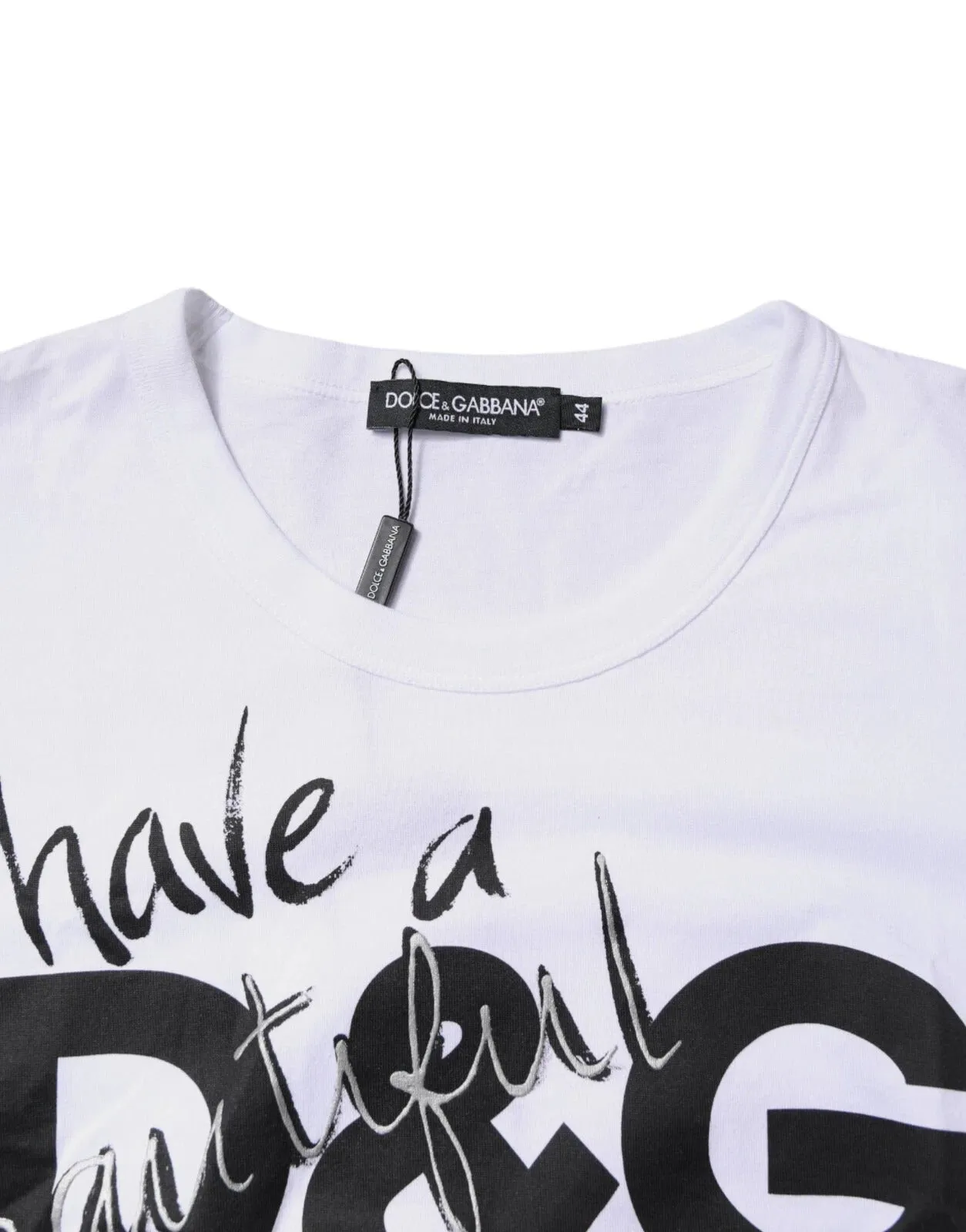 Dolce & Gabbana White Graphic Print Cotton Crew Neck T-shirt sold by Siebentaschen product image thumbnail 2