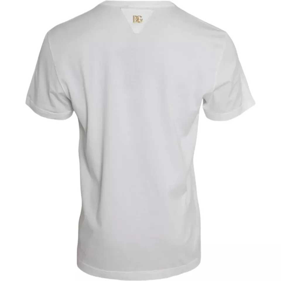 Dolce & Gabbana White Logo Floral Cotton Crew Neck T-shirt sold by Siebentaschen product image thumbnail 4