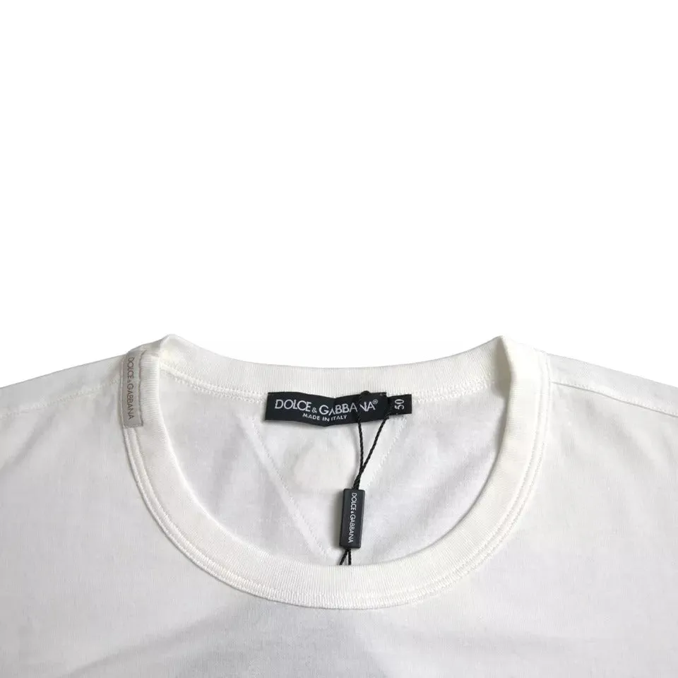 Dolce & Gabbana White Logo Floral Cotton Crew Neck T-shirt sold by Siebentaschen product image thumbnail 5