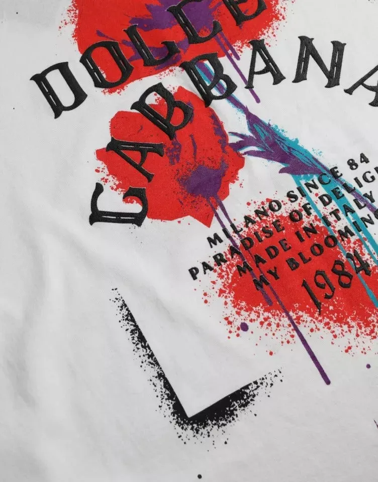 Dolce & Gabbana White Logo Floral Cotton Crew Neck T-shirt sold by Siebentaschen product image thumbnail 2