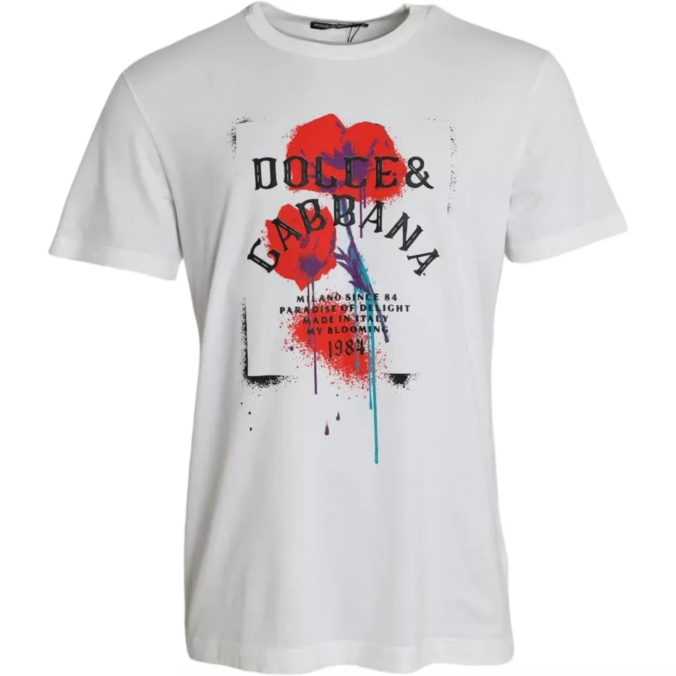 Dolce & Gabbana White Logo Floral Cotton Crew Neck T-shirt sold by Siebentaschen product image thumbnail 3