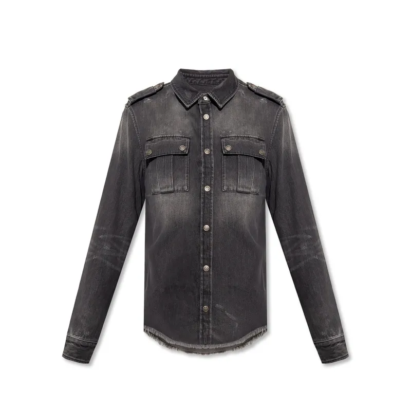 Balmain Cotton Denim Shirt sold by Siebentaschen