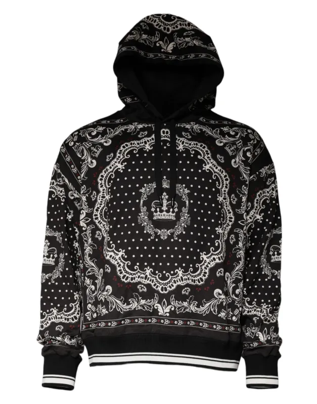 Dolce & Gabbana Black Bandana Print Crown Logo Cotton Hoodie Sweater sold by Siebentaschen