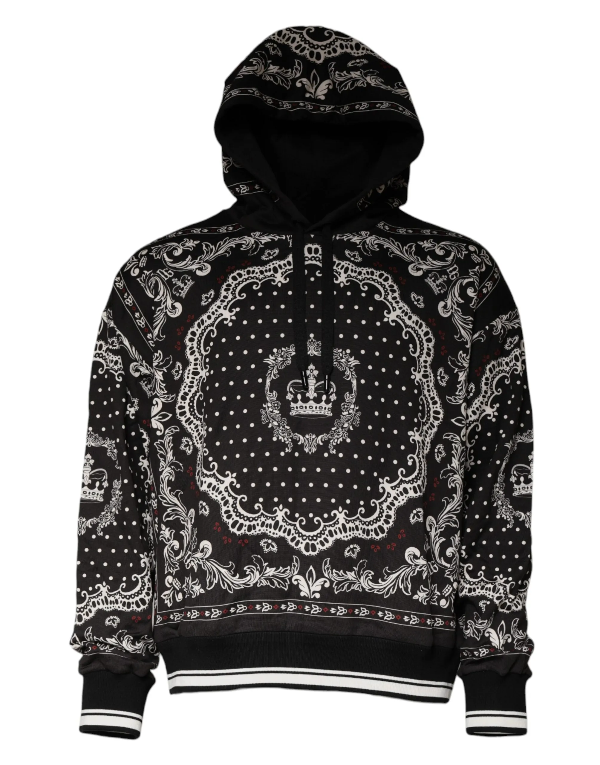 Dolce & Gabbana Black Bandana Print Crown Logo Cotton Hoodie Sweater sold by Siebentaschen product image thumbnail 2
