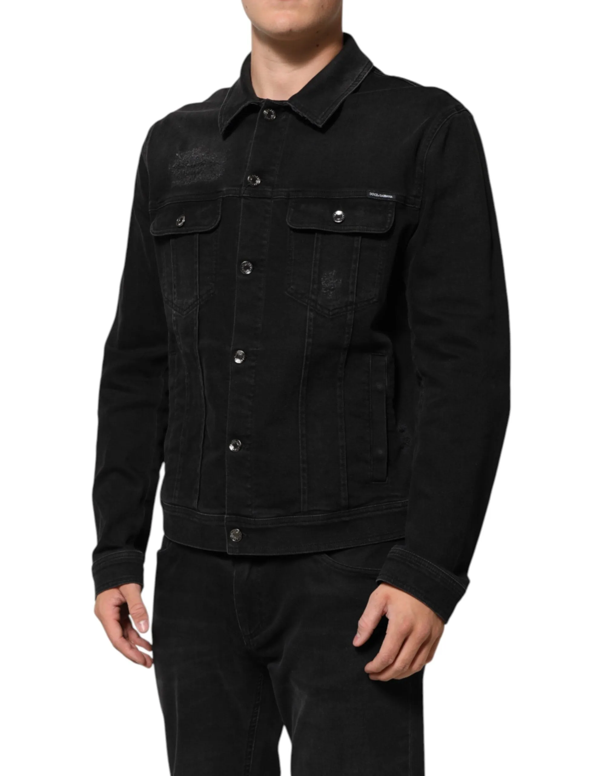 Dolce & Gabbana Black Cotton Denim Stretch Button Up Jacket sold by Siebentaschen product image thumbnail 3