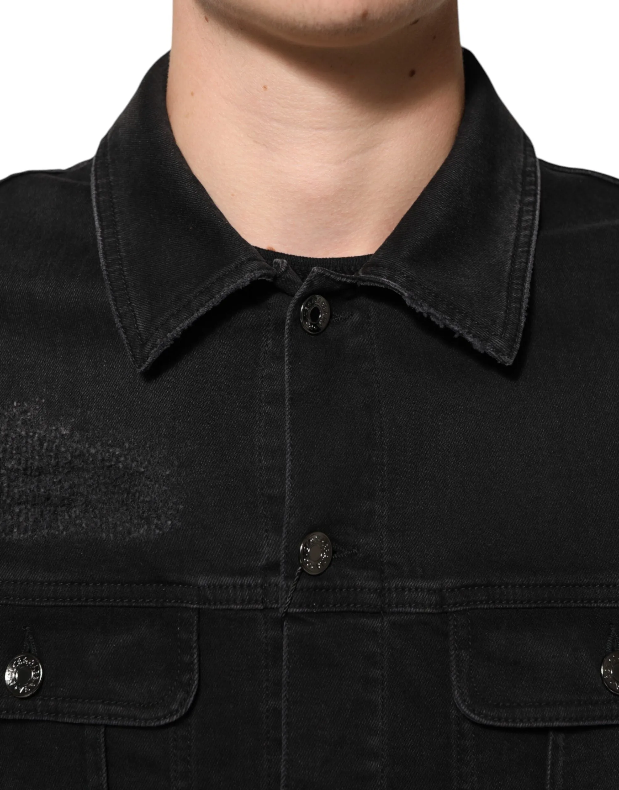 Dolce & Gabbana Black Cotton Denim Stretch Button Up Jacket sold by Siebentaschen product image thumbnail 5