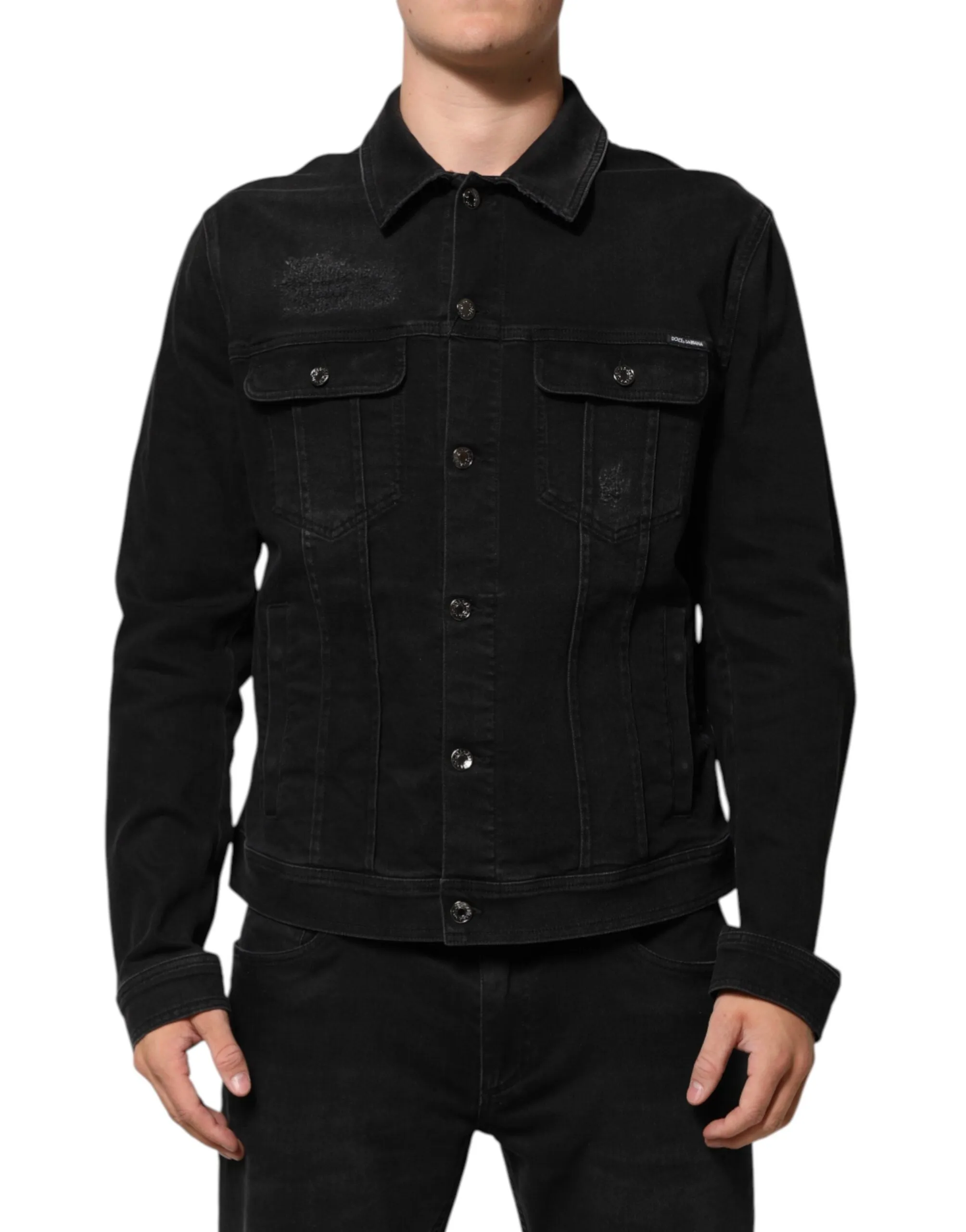 Dolce & Gabbana Black Cotton Denim Stretch Button Up Jacket sold by Siebentaschen product image thumbnail 2