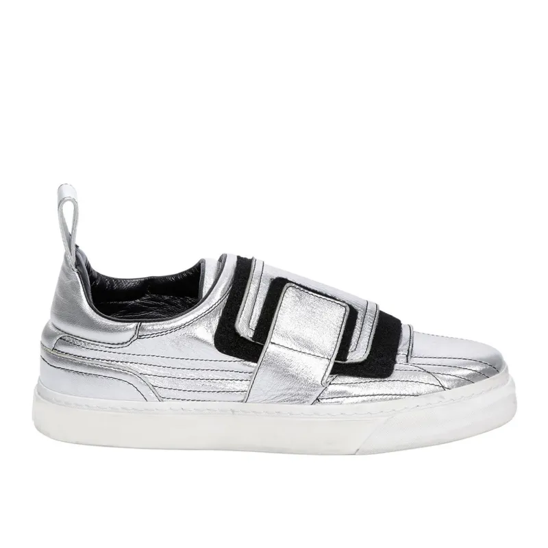 Paco Rabbane Crackled Metallic Leather Sneakers sold by Siebentaschen