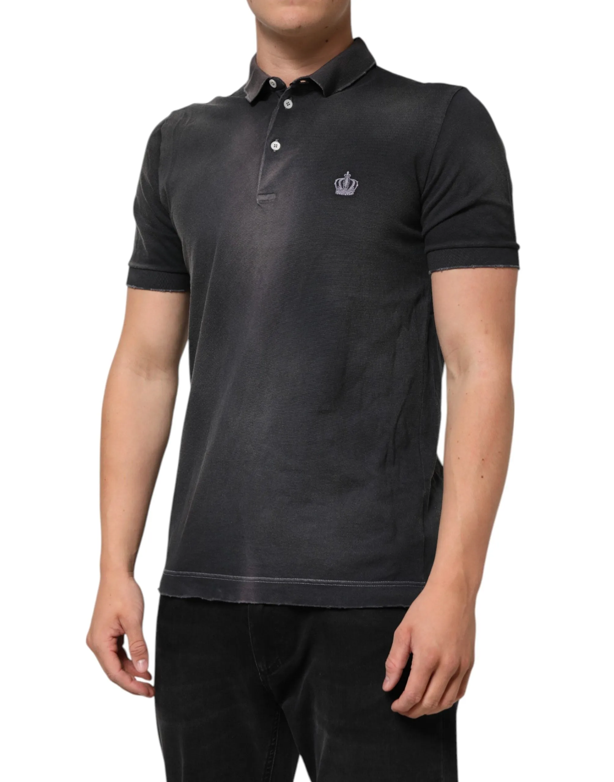 Dolce & Gabbana Gray Cotton Crown Collared Men Polo T-shirt sold by Siebentaschen product image thumbnail 3