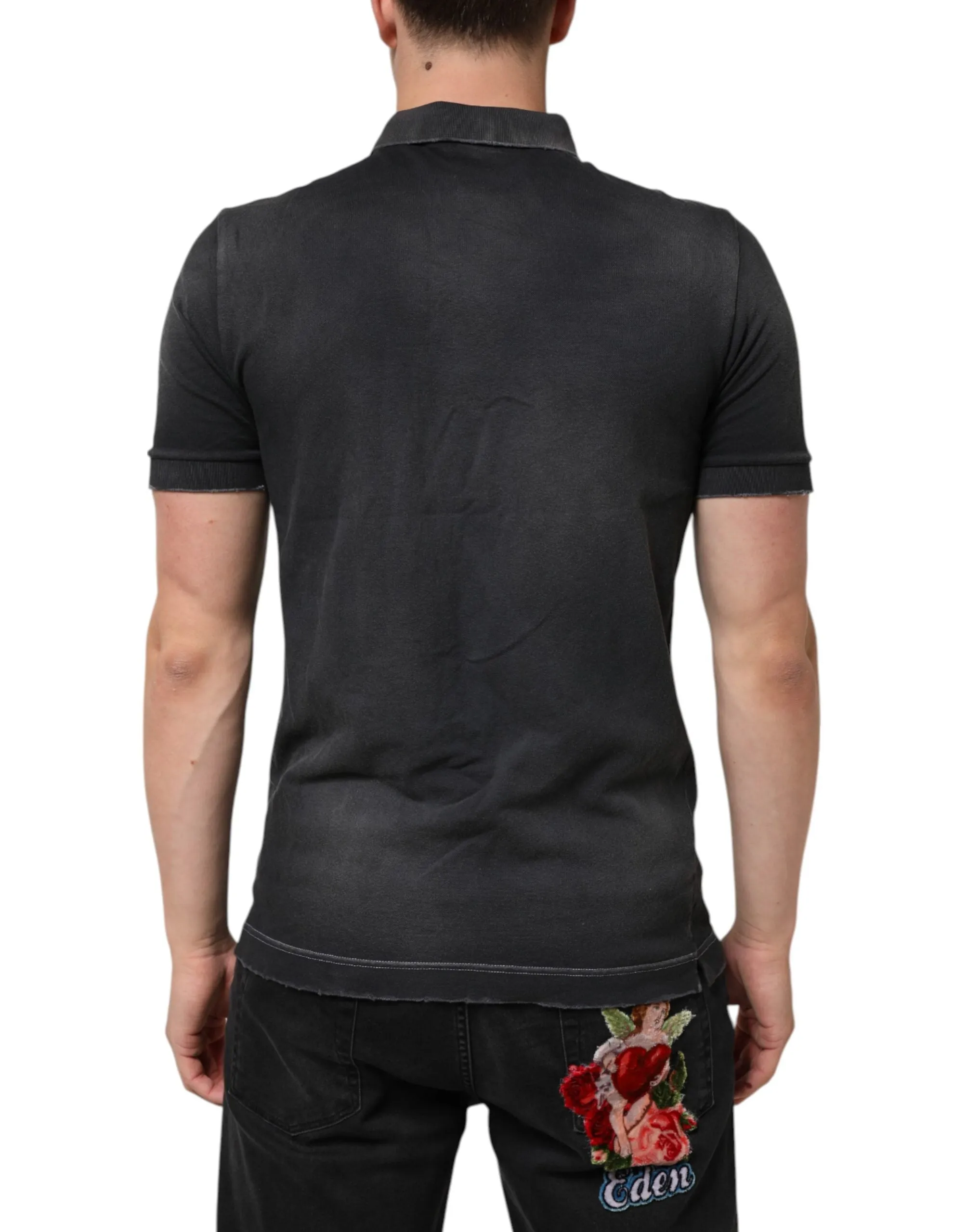 Dolce & Gabbana Gray Cotton Crown Collared Men Polo T-shirt sold by Siebentaschen product image thumbnail 4