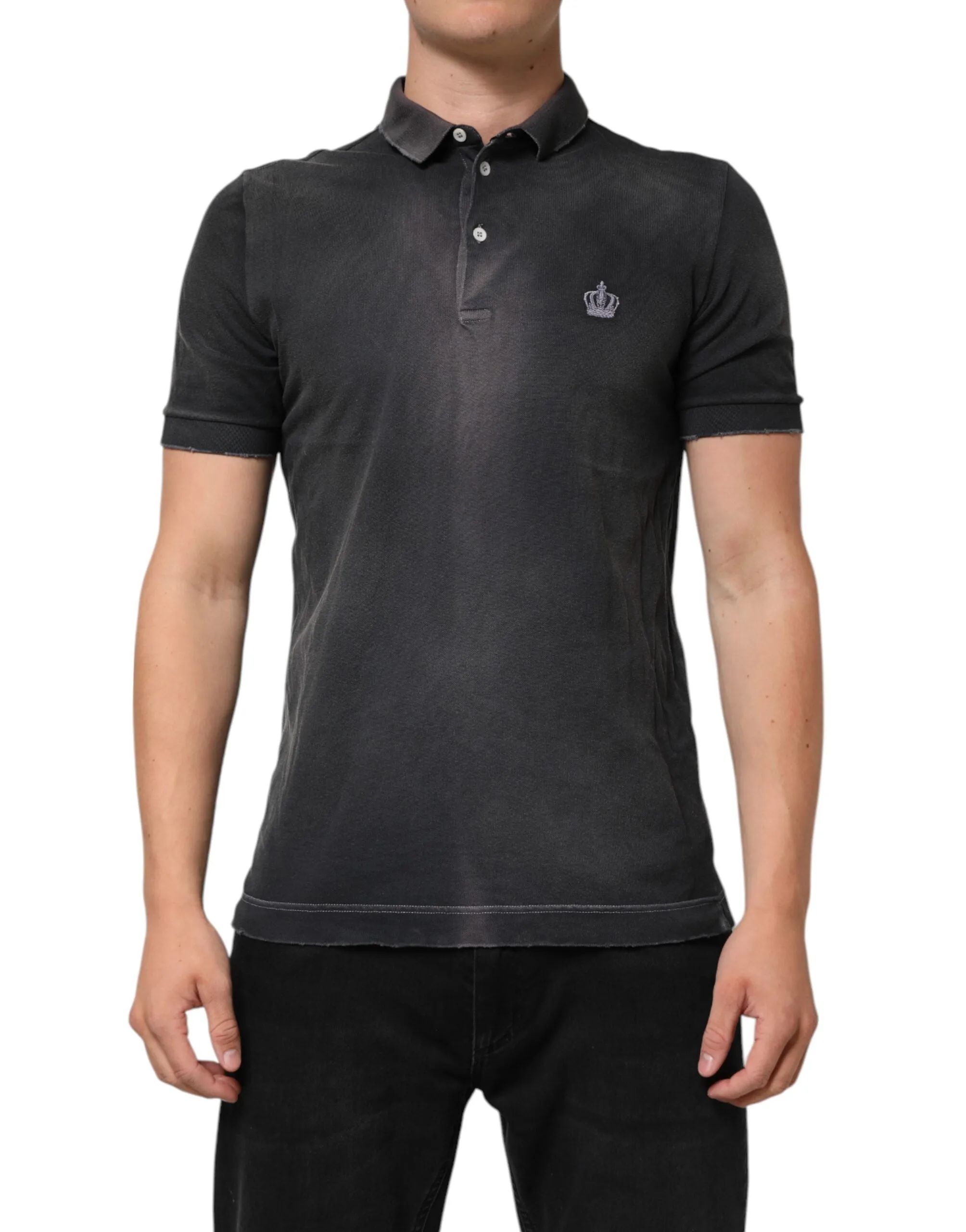 Dolce & Gabbana Gray Cotton Crown Collared Men Polo T-shirt sold by Siebentaschen