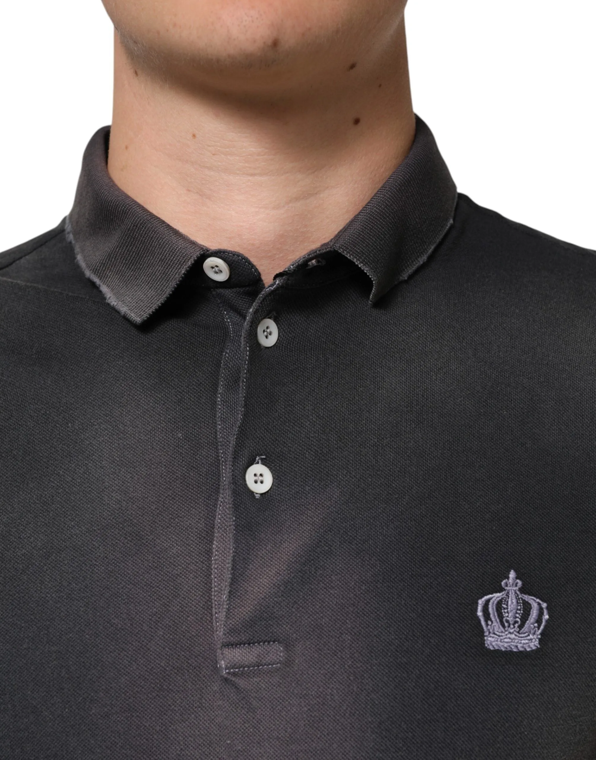 Dolce & Gabbana Gray Cotton Crown Collared Men Polo T-shirt sold by Siebentaschen product image thumbnail 5