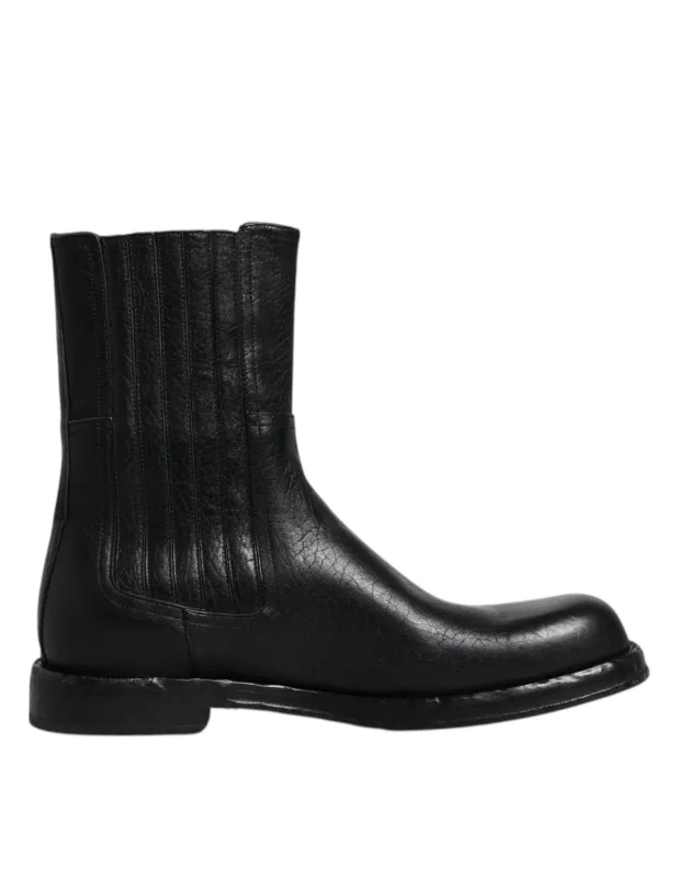 Dolce & Gabbana Black Horse Leather Mid Calf Boots Shoes sold by Siebentaschen