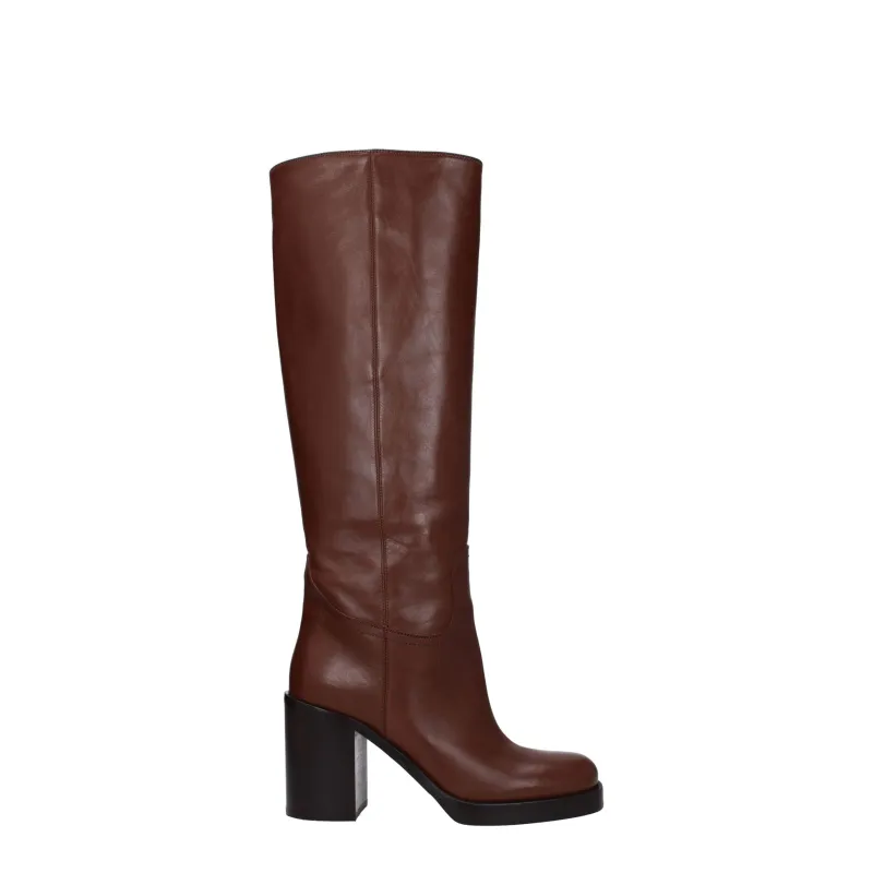 Prada Brown Leather High Heel Boots sold by Siebentaschen