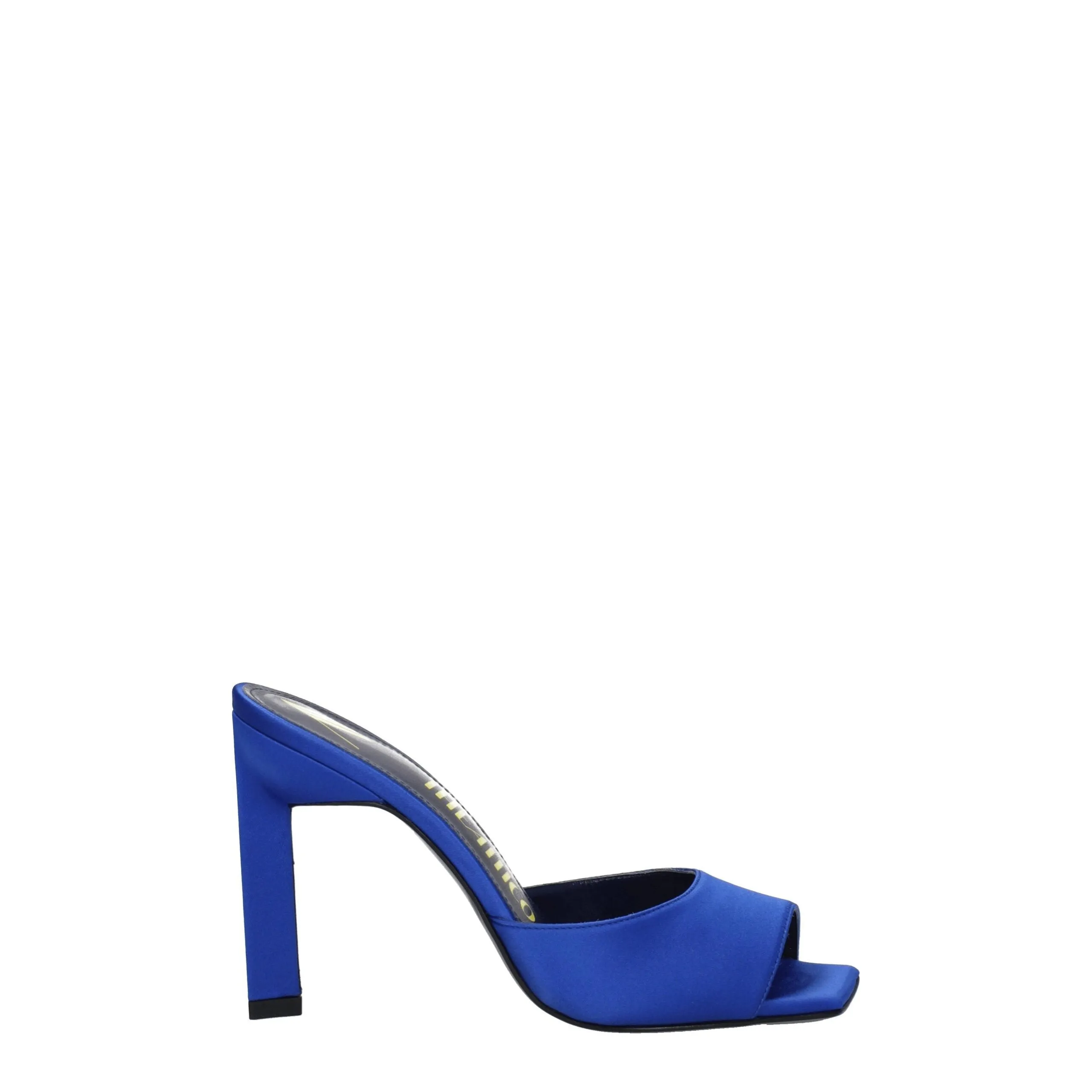 The Attico Blue Satin Stiletto Heel Sandals sold by Siebentaschen