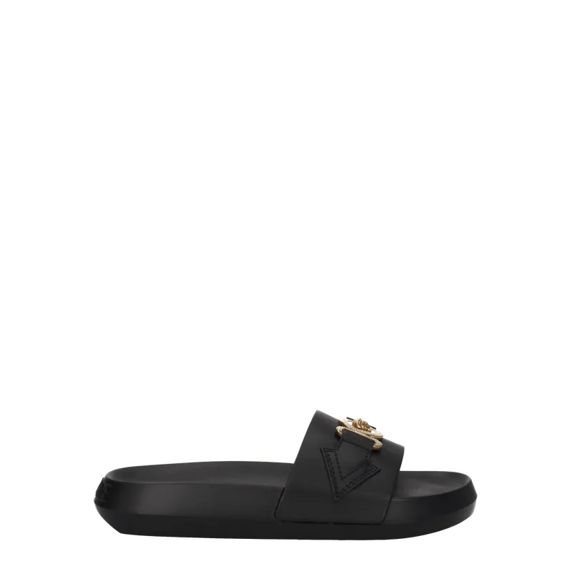 Versace Black Leather Slippers sold by Siebentaschen