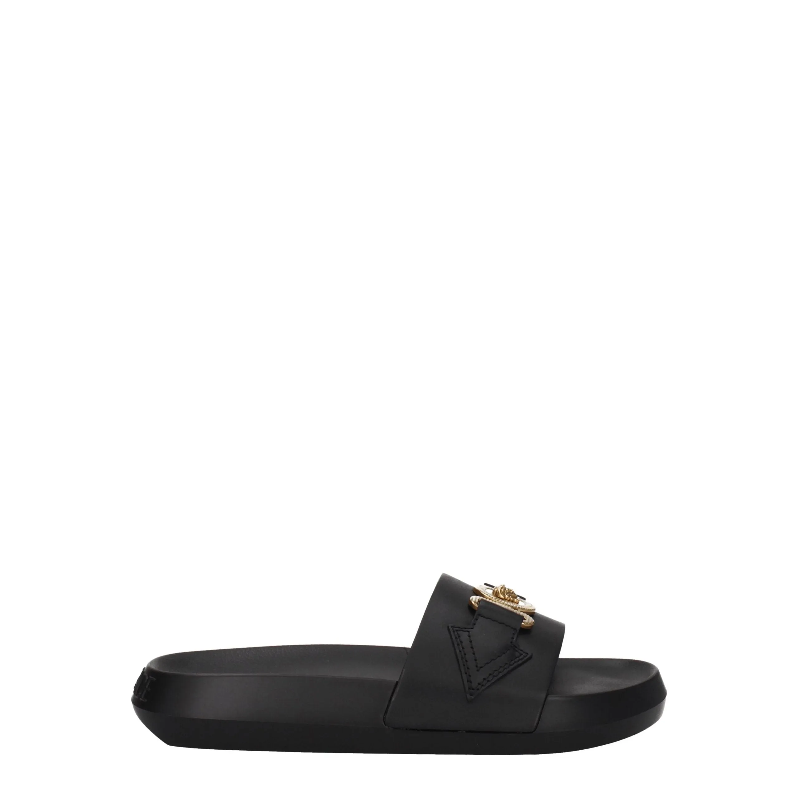 Versace Black Leather Slippers sold by Siebentaschen