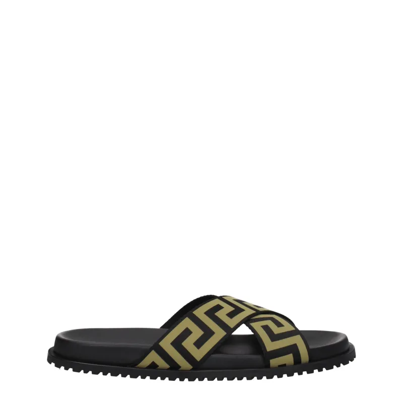 Versace Black Fabric Slippers sold by Siebentaschen