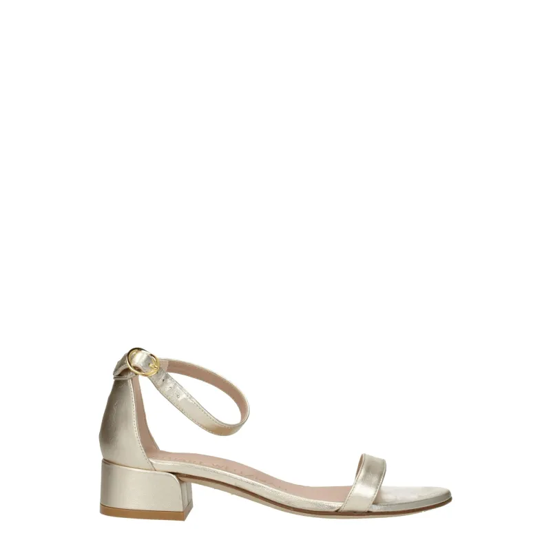 Stuart Weitzman Gold Leather Sandals sold by Siebentaschen