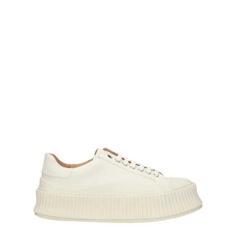 Jil Sander White Fabric Platform Sneakers sold by Siebentaschen