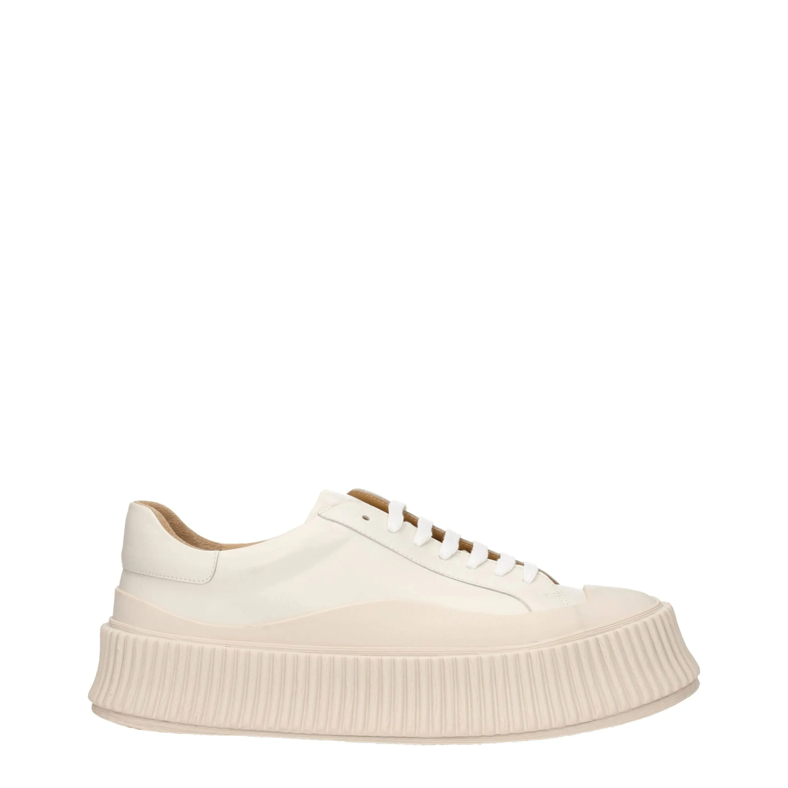 Jil Sander Beige Leather Platform Sneakers sold by Siebentaschen