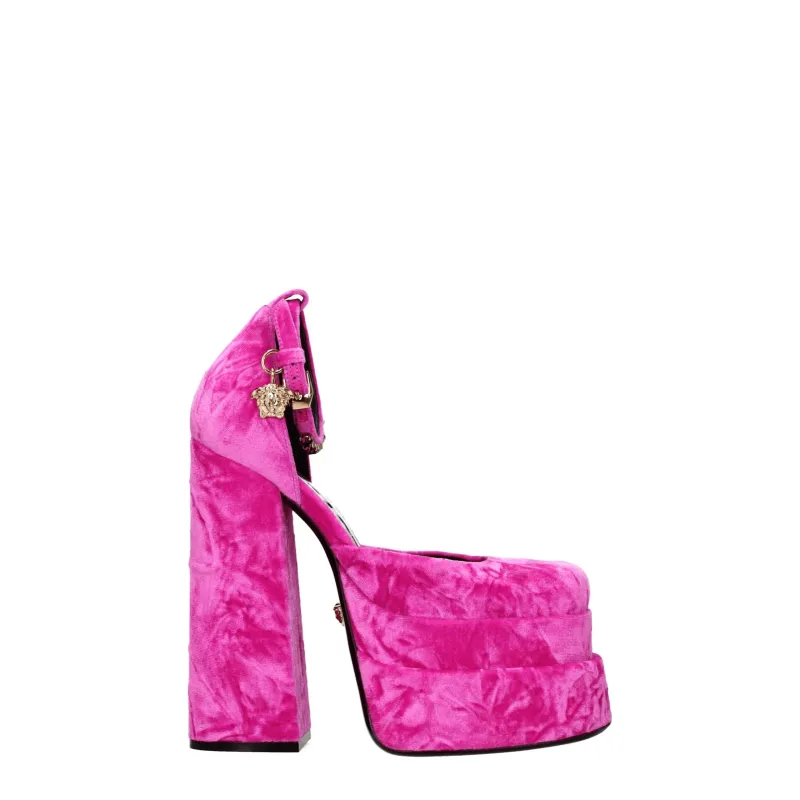 Versace Pink Velvet Platform Sandals sold by Siebentaschen